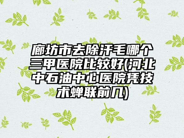 廊坊市去除汗毛哪个三甲医院比较好(河北中石油中心医院凭技术蝉联前几)