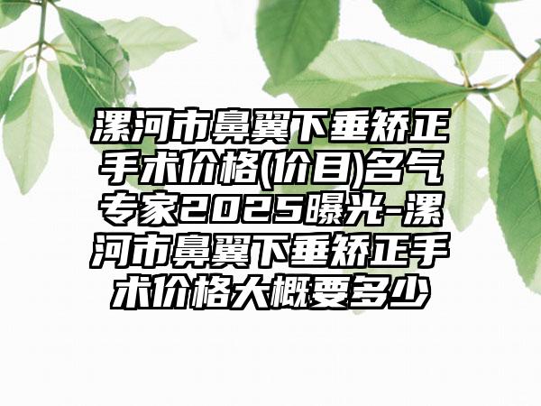 漯河市鼻翼下垂矫正手术价格(价目)名气专家2025曝光-漯河市鼻翼下垂矫正手术价格大概要多少