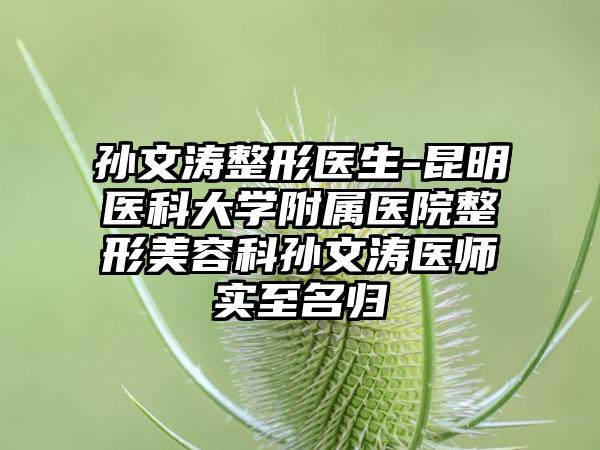 孙文涛整形医生-昆明医科大学附属医院整形美容科孙文涛医师实至名归