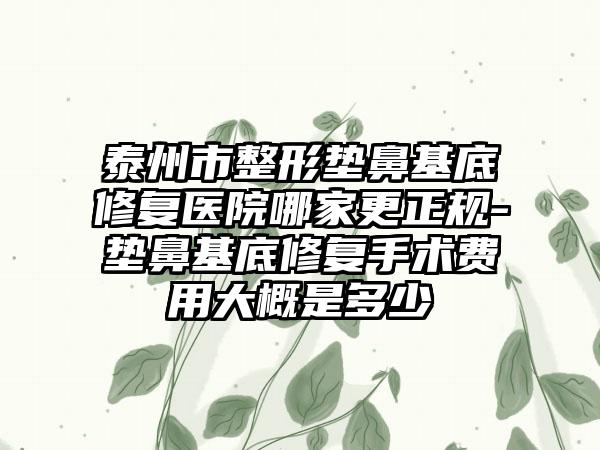 泰州市整形垫鼻基底修复医院哪家更正规-垫鼻基底修复手术费用大概是多少