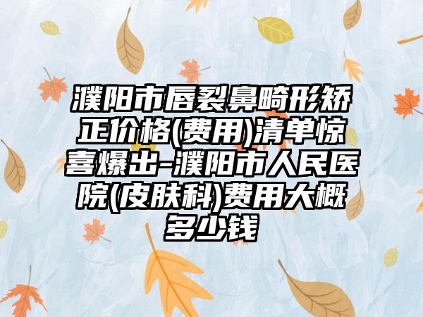 濮阳市唇裂鼻畸形矫正价格(费用)清单惊喜爆出-濮阳市人民医院(皮肤科)费用大概多少钱