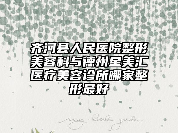 齐河县人民医院整形美容科与德州星美汇医疗美容诊所哪家整形最好