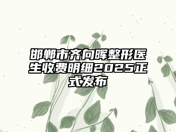 邯郸市齐向晖整形医生收费明细2025正式发布