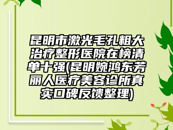 昆明市激光毛孔粗大治疗整形医院在榜清单十强(昆明婉鸿东芳丽人医疗美容诊所真实口碑反馈整理)