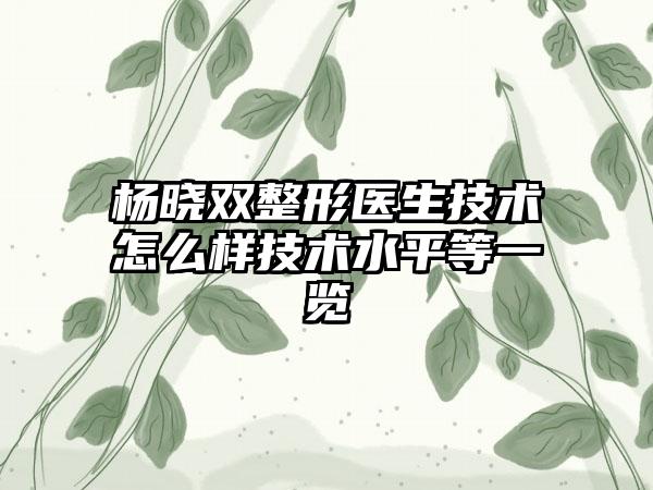 杨晓双整形医生技术怎么样技术水平等一览