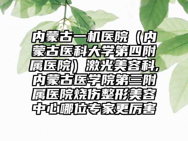 内蒙古一机医院（内蒙古医科大学第四附属医院）激光美容科,内蒙古医学院第三附属医院烧伤整形美容中心哪位专家更厉害