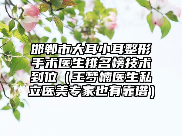 邯郸市大耳小耳整形手术医生排名榜技术到位（王梦楠医生私立医美专家也有靠谱）