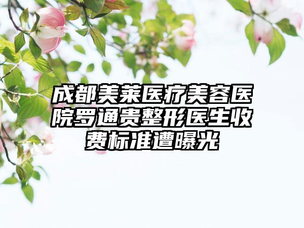 成都美莱医疗美容医院罗通贵整形医生收费标准遭曝光