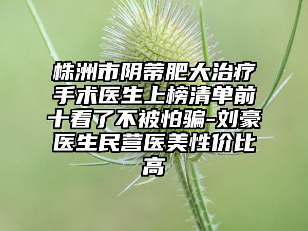 株洲市阴蒂肥大治疗手术医生上榜清单前十看了不被怕骗-刘豪医生民营医美性价比高
