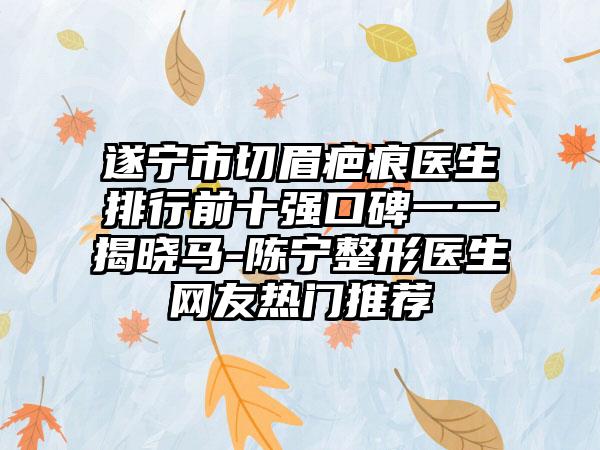遂宁市切眉疤痕医生排行前十强口碑一一揭晓马-陈宁整形医生网友热门推荐