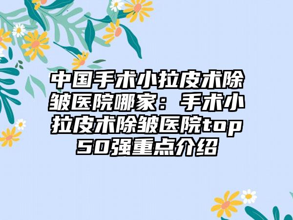 中国手术小拉皮术除皱医院哪家：手术小拉皮术除皱医院top50强重点介绍