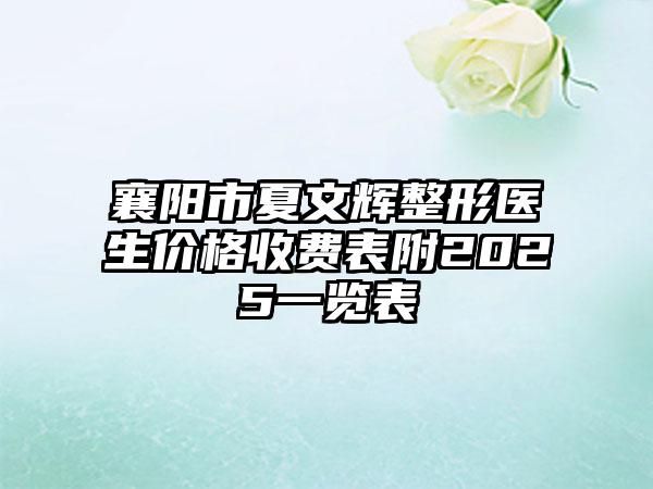 襄阳市夏文辉整形医生价格收费表附2025一览表