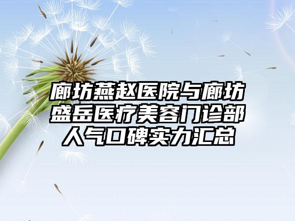 廊坊燕赵医院与廊坊盛岳医疗美容门诊部人气口碑实力汇总