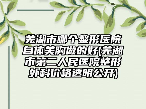 芜湖市哪个整形医院自体美胸做的好(芜湖市第二人民医院整形外科价格透明公开)