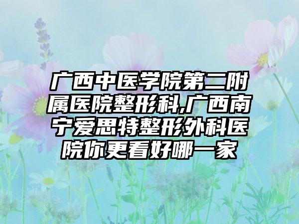 广西中医学院第二附属医院整形科,广西南宁爱思特整形外科医院你更看好哪一家