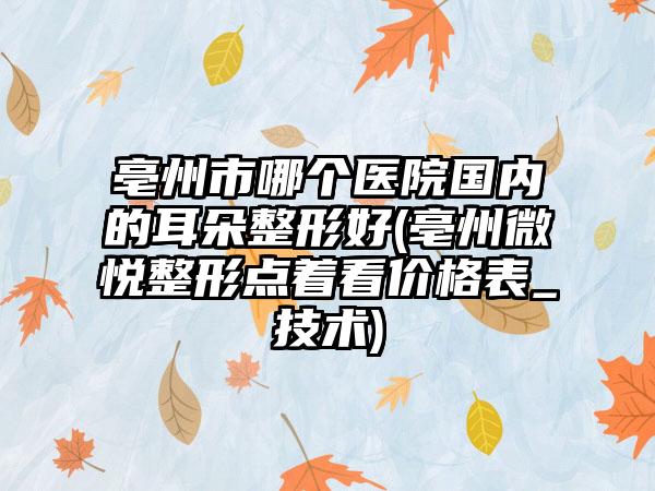 亳州市哪个医院国内的耳朵整形好(亳州微悦整形点着看价格表_技术)
