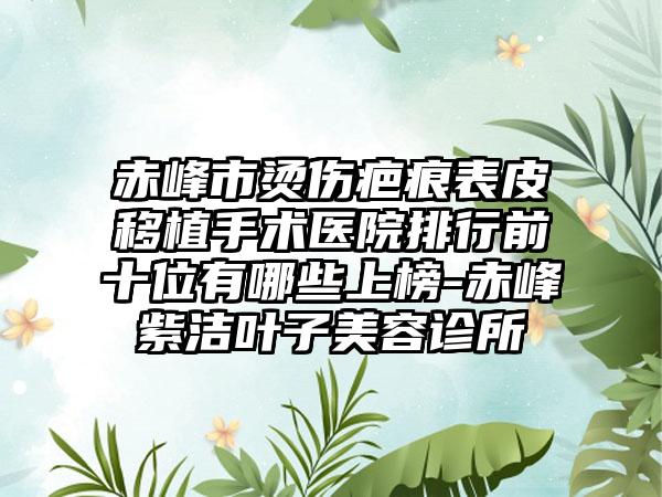 赤峰市烫伤疤痕表皮移植手术医院排行前十位有哪些上榜-赤峰紫洁叶子美容诊所