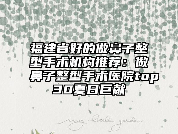 福建省好的做鼻子整型手术机构推荐：做鼻子整型手术医院top30夏日巨献