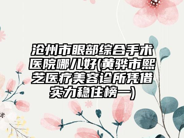 沧州市眼部综合手术医院哪儿好(黄骅市熙芝医疗美容诊所凭借实力稳住榜一)