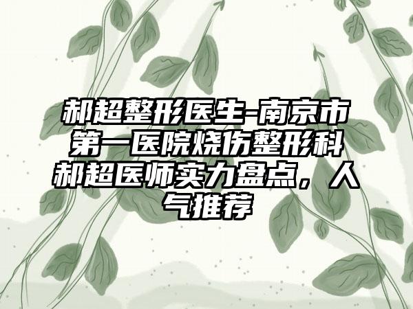 郝超整形医生-南京市第一医院烧伤整形科郝超医师实力盘点，人气推荐
