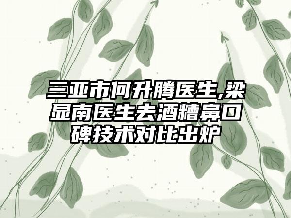 三亚市何升腾医生,梁显南医生去酒糟鼻口碑技术对比出炉