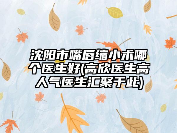 沈阳市嘴唇缩小术哪个医生好(高欣医生高人气医生汇聚于此)