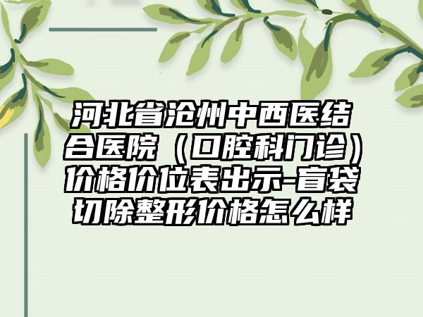 河北省沧州中西医结合医院（口腔科门诊）价格价位表出示-盲袋切除整形价格怎么样