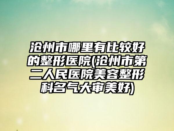 沧州市哪里有比较好的整形医院(沧州市第二人民医院美容整形科名气大审美好)