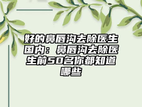 好的鼻唇沟去除医生国内：鼻唇沟去除医生前50名你都知道哪些