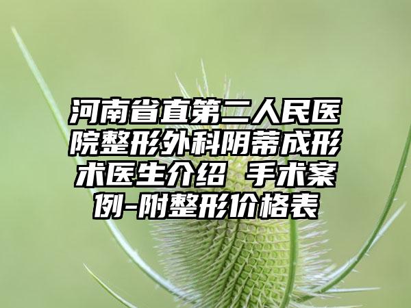 河南省直第二人民医院整形外科阴蒂成形术医生介绍 手术案例-附整形价格表