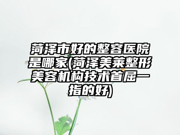 菏泽市好的整容医院是哪家(菏泽美莱整形美容机构技术首屈一指的好)