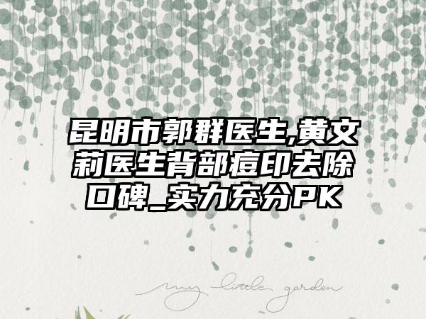 昆明市郭群医生,黄文莉医生背部痘印去除口碑_实力充分PK