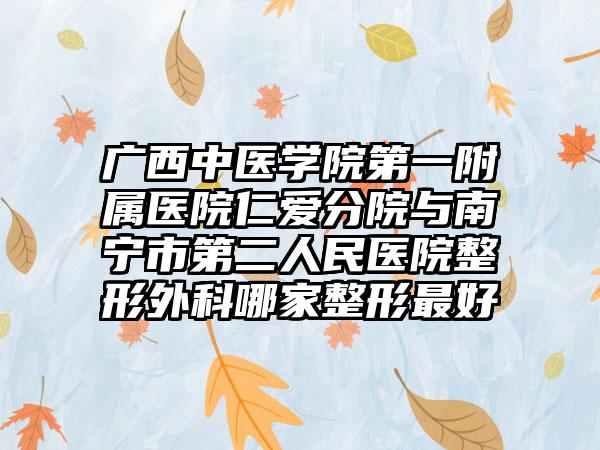 广西中医学院第一附属医院仁爱分院与南宁市第二人民医院整形外科哪家整形最好