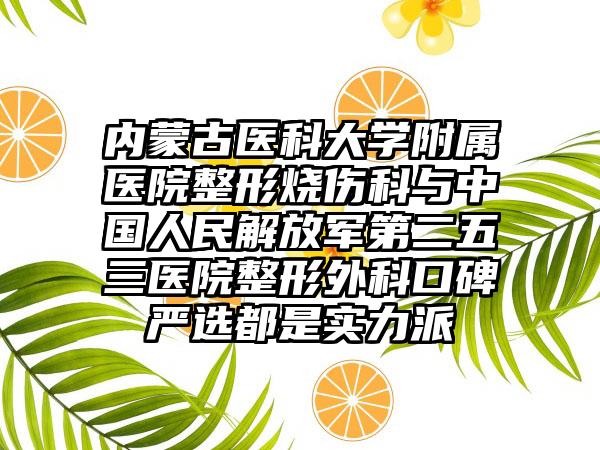 内蒙古医科大学附属医院整形烧伤科与中国人民解放军第二五三医院整形外科口碑严选都是实力派