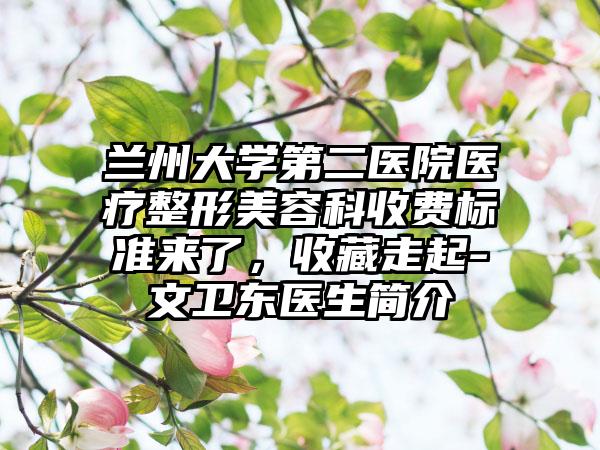 兰州大学第二医院医疗整形美容科收费标准来了，收藏走起-文卫东医生简介