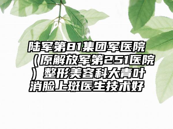 陆军第81集团军医院（原解放军第251医院）整形美容科大青叶消脸上斑医生技术好